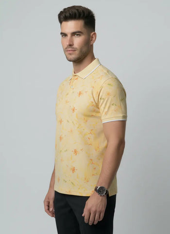 YELLOW POLO NECK AOP PRINT T-SHIRT Tim Paris