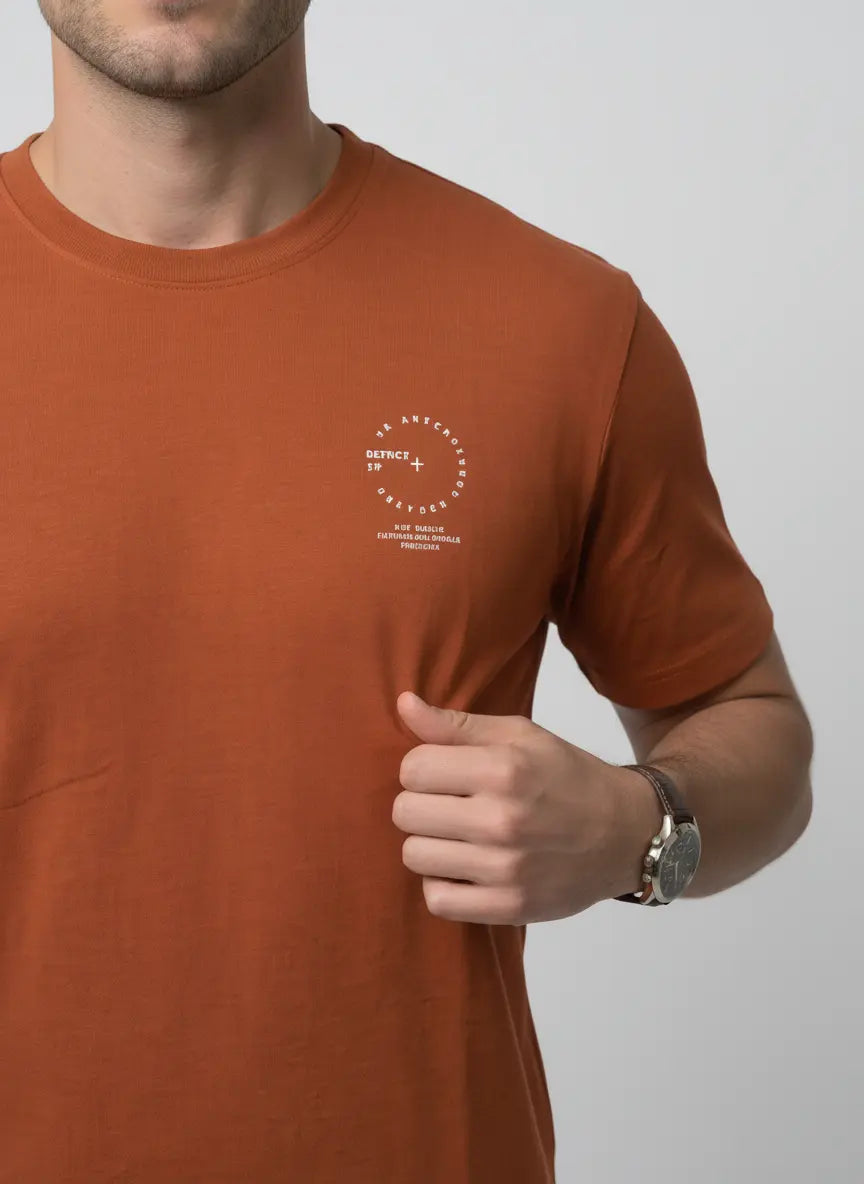 Orange Round Neck Print T-Shirt Tim Paris