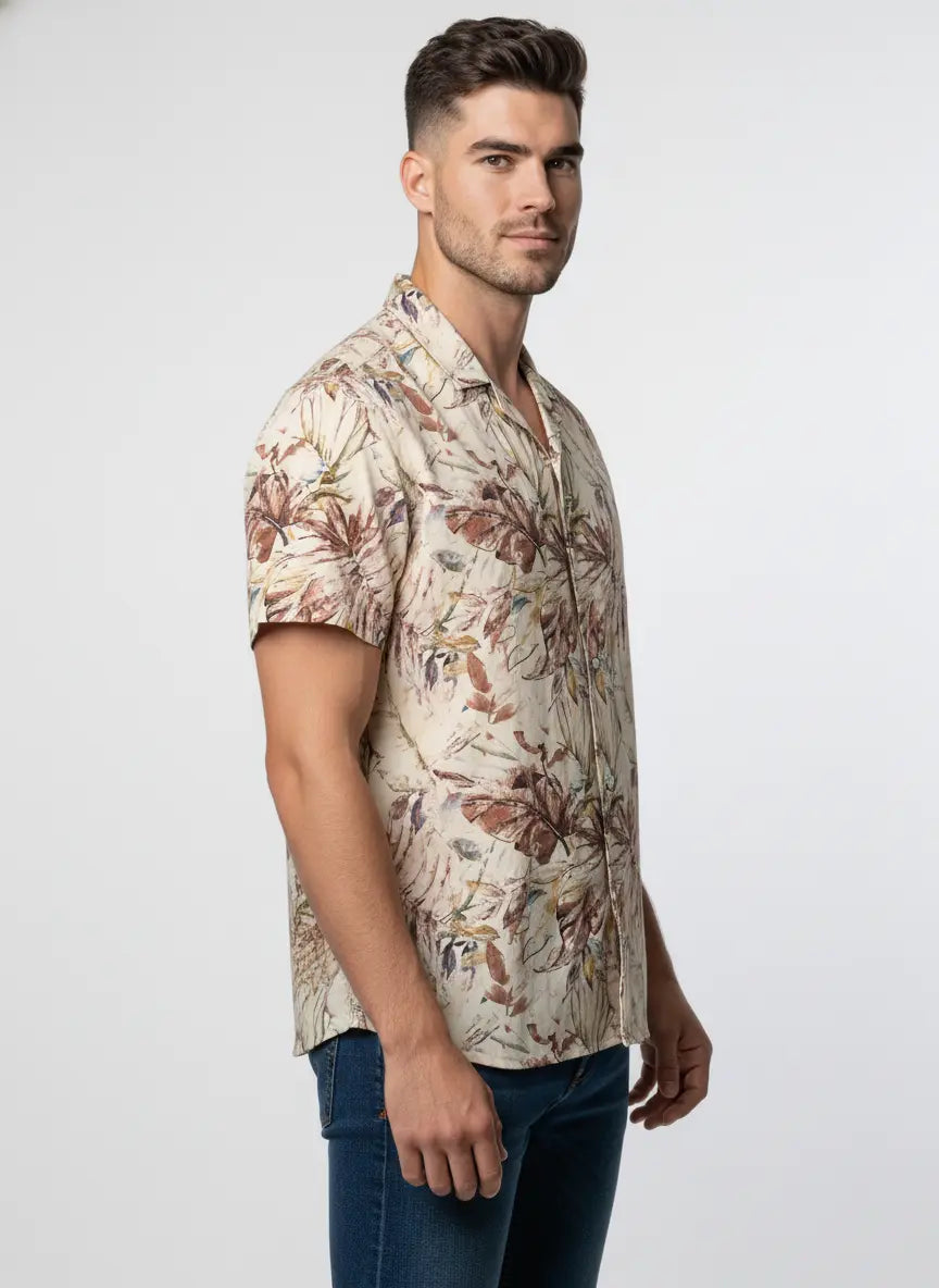 PEACH PRINTED HALF SLEEVE SHIRT Tim Paris