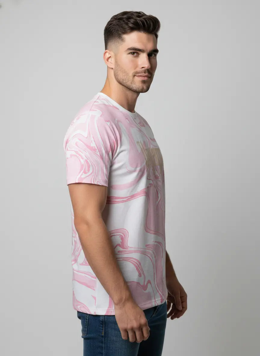 PINK ROUND NECK AOP PRINT T-SHIRT Tim Paris