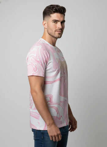 PINK ROUND NECK AOP PRINT T-SHIRT Tim Paris
