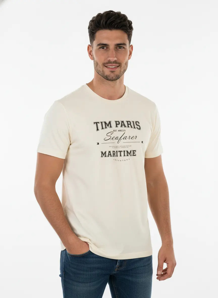 Egret Round Neck Graphic Print T-Shirt Tim Paris