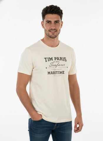 Egret Round Neck Graphic Print T-Shirt Tim Paris