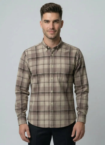 Light Brown Checks Shirt Tim Paris