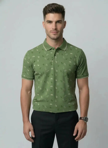 Green Polo Neck Aop Print T-Shirt Tim Paris