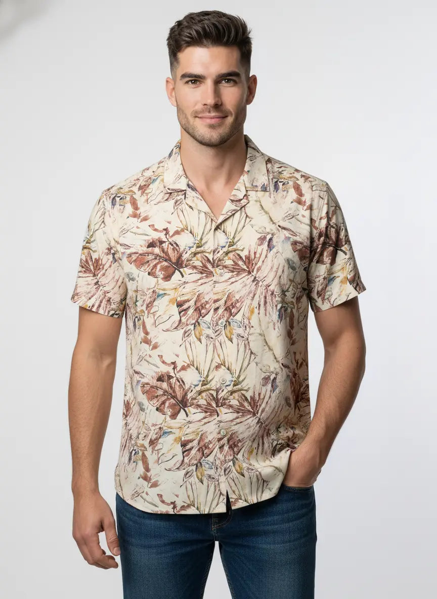 PEACH PRINTED HALF SLEEVE SHIRT Tim Paris