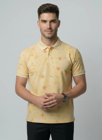YELLOW POLO NECK AOP PRINT T-SHIRT Tim Paris