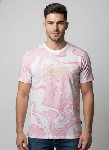 PINK ROUND NECK AOP PRINT T-SHIRT Tim Paris
