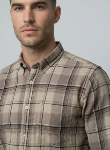 Light Brown Checks Shirt Tim Paris