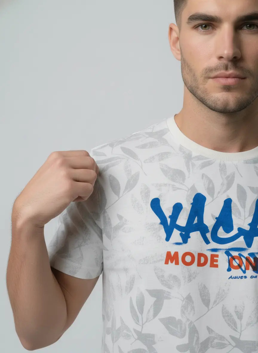 WHITE ROUND NECK PRINT T-SHIRT Tim Paris