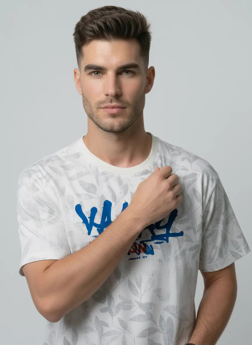 WHITE ROUND NECK PRINT T-SHIRT Tim Paris