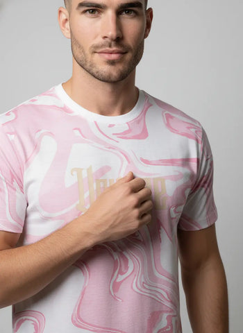 PINK ROUND NECK AOP PRINT T-SHIRT Tim Paris