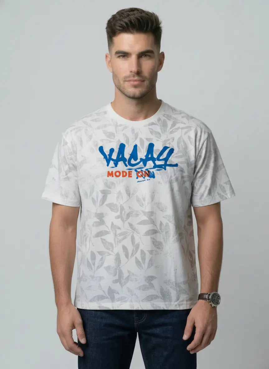 WHITE ROUND NECK PRINT T-SHIRT Tim Paris