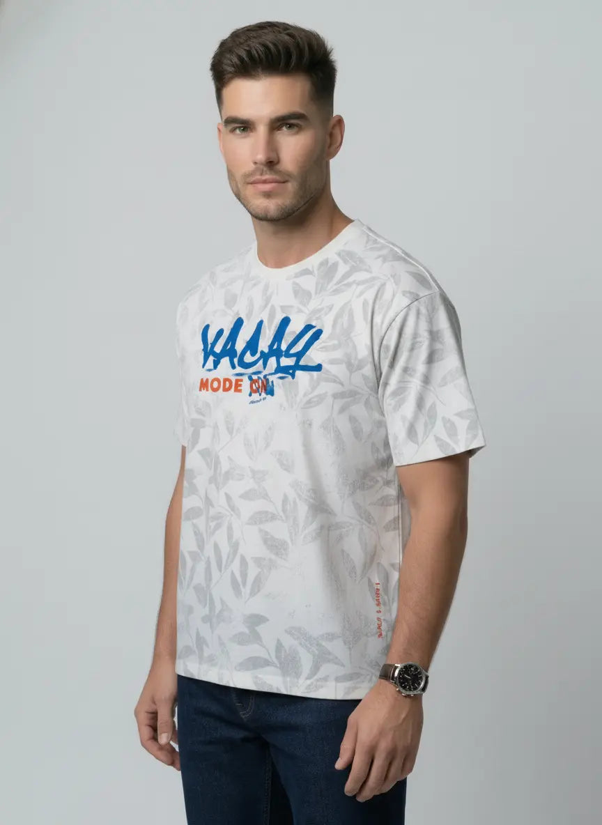 WHITE ROUND NECK PRINT T-SHIRT Tim Paris