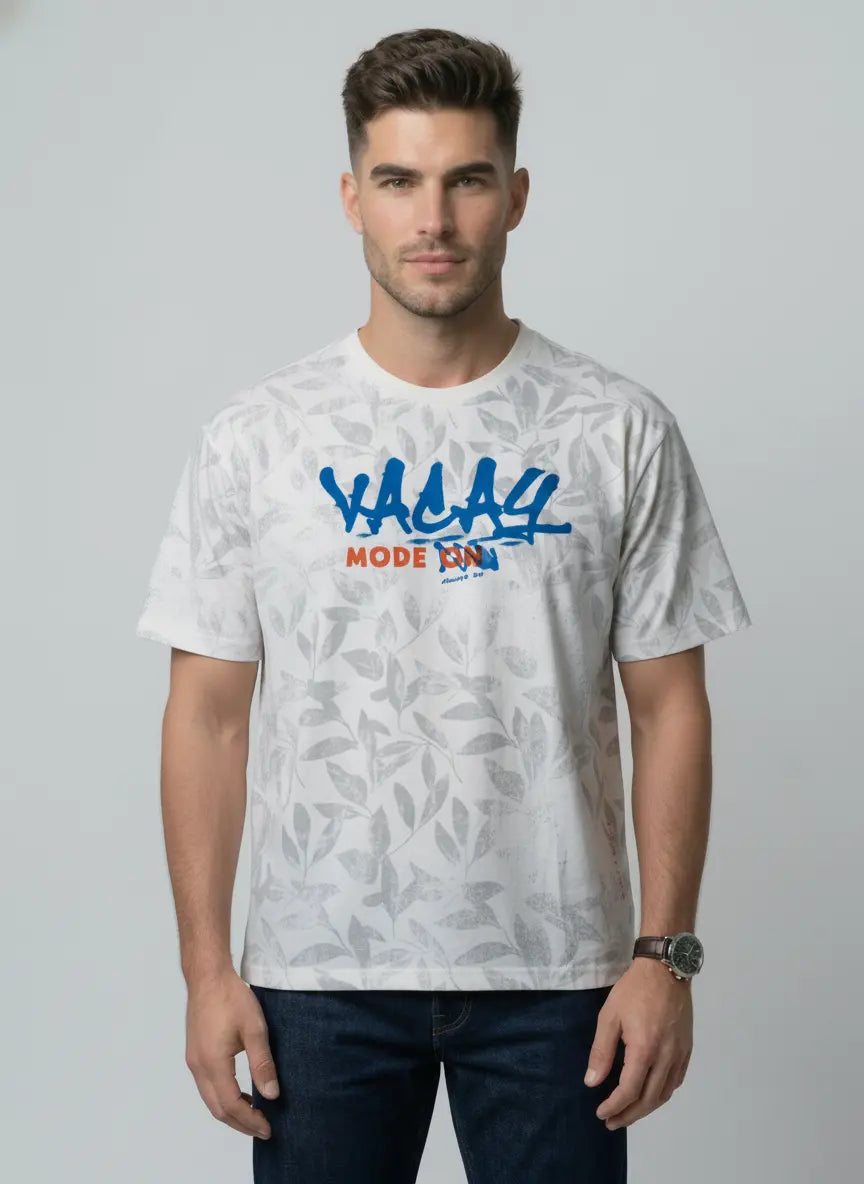 WHITE ROUND NECK PRINT T-SHIRT Tim Paris